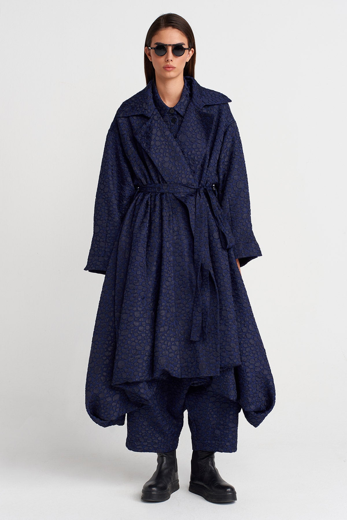 Purple Jacquard Belted Oversize Trench Coat-K257017019