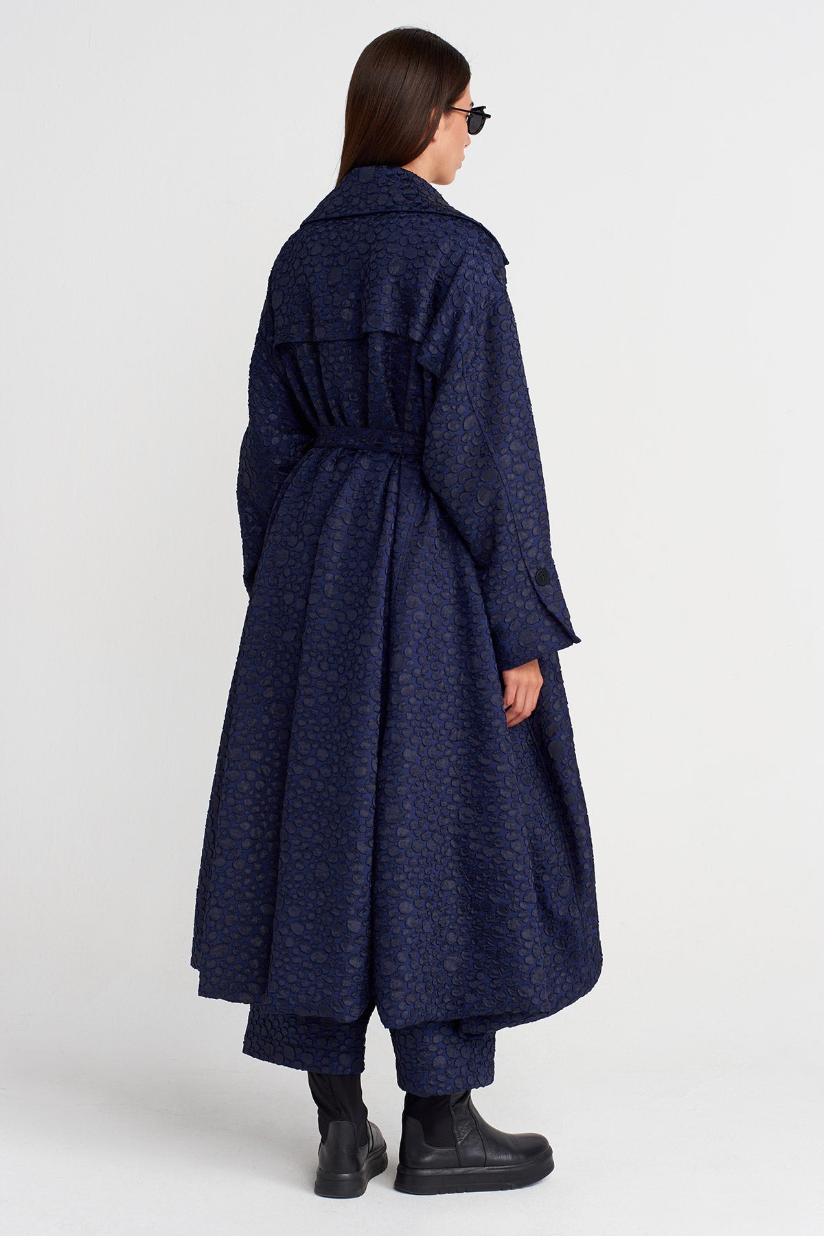 Purple Jacquard Belted Oversize Trench Coat-K257017019