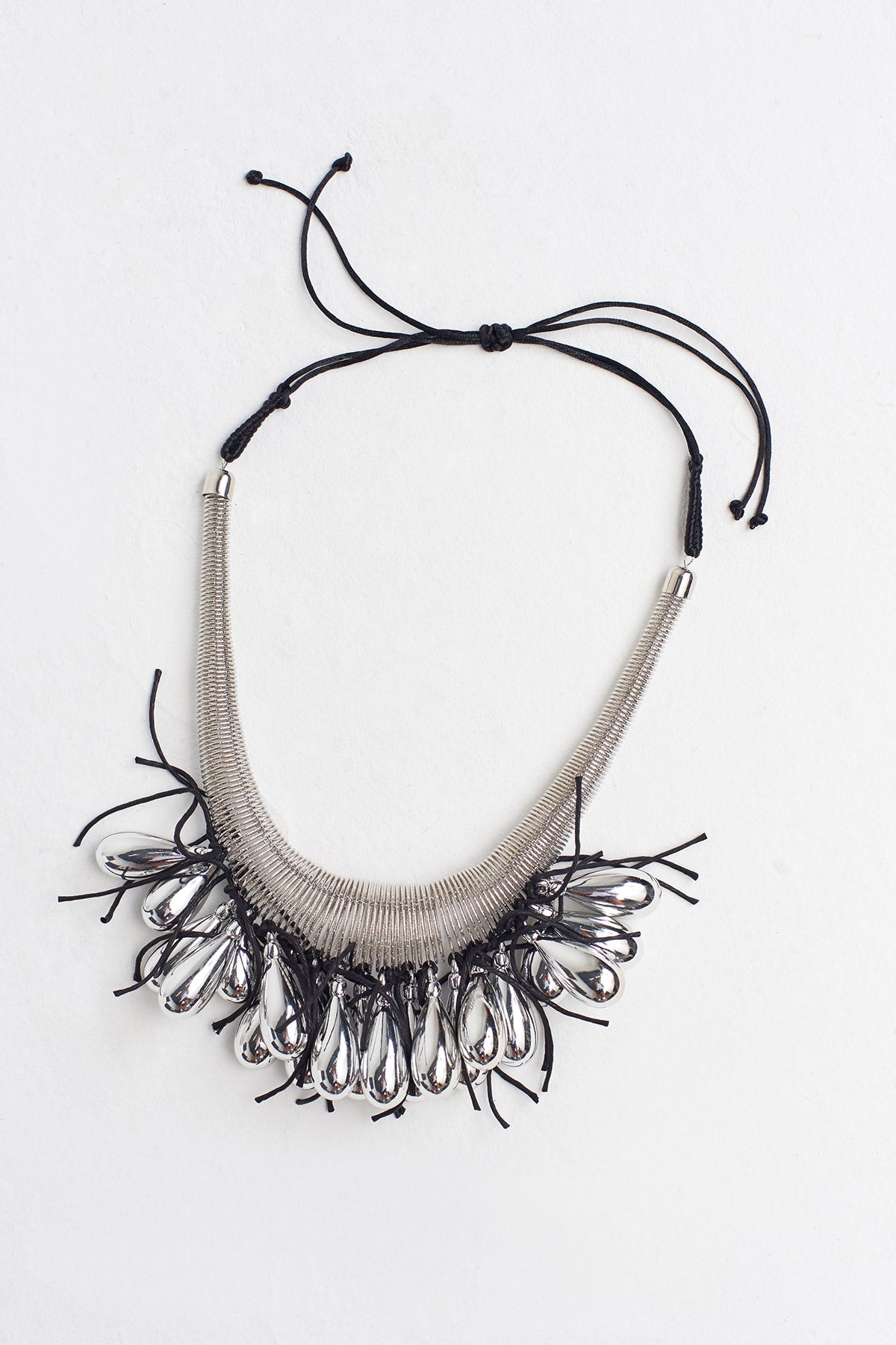 Silver Stone-Embellished Cord Necklace-K259019002