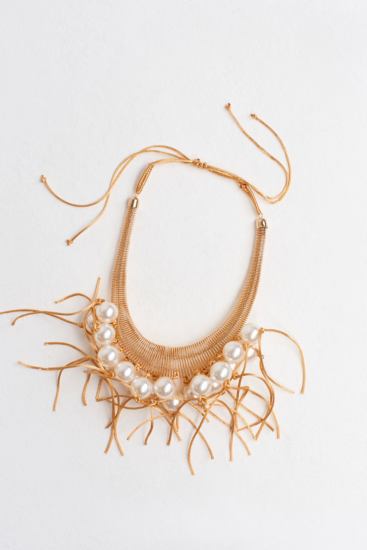 Gold Statement Pearl Cord Necklace-K259019008