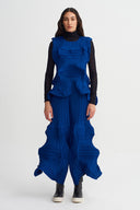 Sea Blue Geometric Sculpted Pleated Top-K261011007