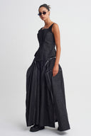 Black Tulle Shoulder Corset Top-K261011027