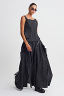 Black Tulle Shoulder Corset Top-K261011027