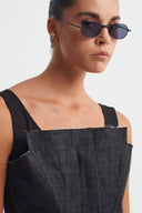 Black Tulle Shoulder Corset Top-K261011027