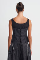 Black Tulle Shoulder Corset Top-K261011027