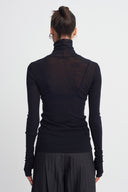 Black Sheer Tulle Turtleneck Top-K261011029