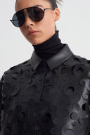 Black Laser Cut Leather Shirt-K261011031