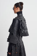 Black Laser Cut Leather Shirt-K261011031