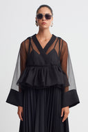 Black Organza Peplum Blouse-K261011032