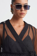 Black Organza Peplum Blouse-K261011032