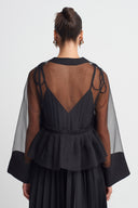 Black Organza Peplum Blouse-K261011032