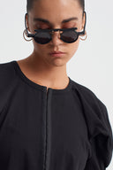 Black Cropped Blouse with Sculptural Shoulders-K261011037