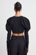 Black Cropped Blouse with Sculptural Shoulders-K261011037