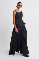 Black Crepe Linen Blouse with Sheer Shoulder Details-K261011038