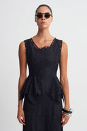 Black Guipure Detail Peplum Blouse-K261011039