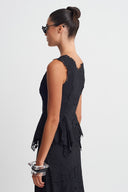 Black Guipure Detail Peplum Blouse-K261011039