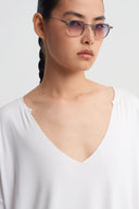 Off White V-Neck Oversized Blouse-K261011057