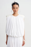 Off White Structured-Shoulder Balloon Blouse-K261011087