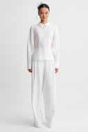 Off White Crepe Textured Shirt-K261011089