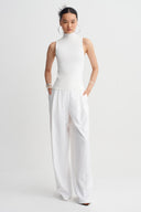 Off White Sleeveless Mock-Neck Rib-Knit Top-K261011092