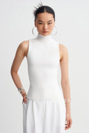 Off White Sleeveless Mock-Neck Rib-Knit Top-K261011092