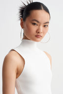 Off White Sleeveless Mock-Neck Rib-Knit Top-K261011092