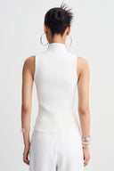 Off White Sleeveless Mock-Neck Rib-Knit Top-K261011092