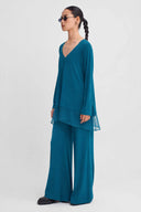 Ocean V-Neck Jersey Blouse with Organza Detail-K261011097