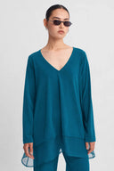 Ocean V-Neck Jersey Blouse with Organza Detail-K261011097