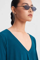 Ocean V-Neck Jersey Blouse with Organza Detail-K261011097