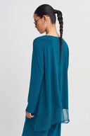 Ocean V-Neck Jersey Blouse with Organza Detail-K261011097