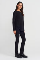 Black Asymmetric Round Neck Jersey Top-K261011099