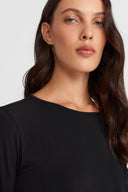 Black Asymmetric Round Neck Jersey Top-K261011099