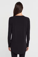 Black Asymmetric Round Neck Jersey Top-K261011099