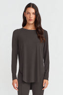 Brown Asymmetric Round Neck Jersey Top-K261011099