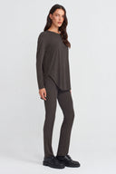 Brown Asymmetric Round Neck Jersey Top-K261011099