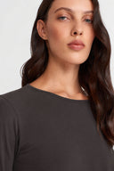 Brown Asymmetric Round Neck Jersey Top-K261011099