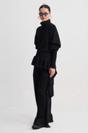Black Ruffle-Detail Turtleneck Knit Top-K261011106