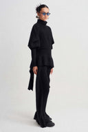 Black Ruffle-Detail Turtleneck Knit Top-K261011106