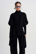 Black Ruffle-Detail Turtleneck Knit Top-K261011106