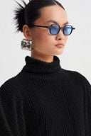 Black Ruffle-Detail Turtleneck Knit Top-K261011106