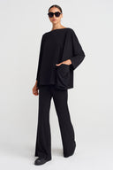 Black Pocket Detail Oversized Jersey Blouse-K261011107