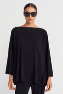 Black Pocket Detail Oversized Jersey Blouse-K261011107