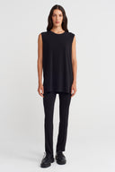 Black Sleeveless Oversized Jersey Blouse-K261011108