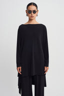 Black Asymmetric Jersey Blouse-K261011112