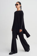 Black Asymmetric Jersey Blouse-K261011112