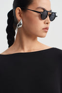 Black Asymmetric Jersey Blouse-K261011112