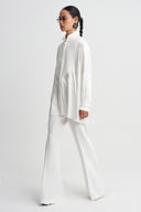 Off White Concealed Placket Piped Shirt-K261011114