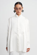Off White Concealed Placket Piped Shirt-K261011114