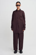 Burgundy Draped Satin Shirt-K261011115